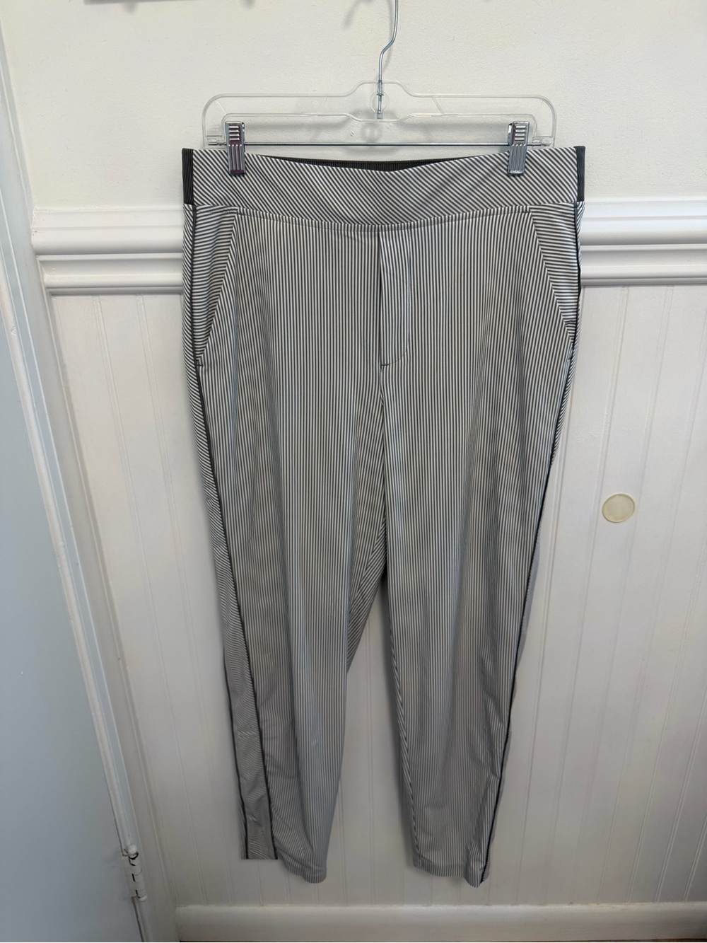 Athleta Black and White Pinstripe Straight-Leg Pants